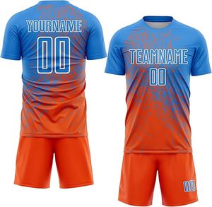 Conjunto de Camisetas de Fútbol Sublimadas Personalizadas, Azul y Naranja, Nombre del Equipo, Número, Unisex, Manga Corta, Poliéster que Absorbe la Humedad, Uniformes para Adultos - Product Image 1