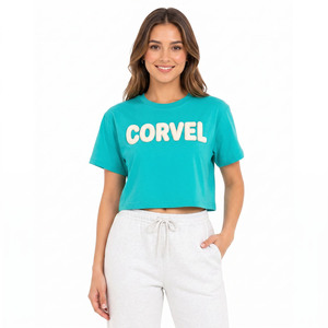 High Quality Puff Printing Cropped Women's T-Shirts Breathable Pure Cotton women's shirt Fashion Tees Custom Logo Summer Wear - Product Image 1