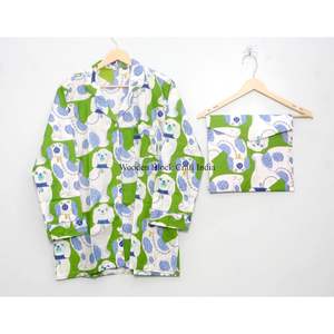 Ensemble de pyjama en coton à imprimé animal, ensemble de pyjama bohème à imprimé bloc, ensemble de pyjama pour femmes, ensemble de pyjama d'été, ensemble de pyjama de nuit, ensemble deux pièces - Product Image 2