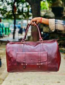 Vintage Adjustable Shoulder Strap Genuine Leather Zipper Unisex Travel Storage Duffle <b>Bag</b> Custom Logo Print Lightweight Durable - Product Image 4