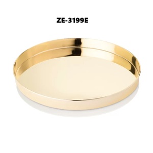 Contemporary Gold Handmade Metal <b>Centrepiece</b> Tray for Elegant <b>Dining</b> Room <b>Table</b> DecorationRound Gold Plated Decorative Tray - Product Image 1