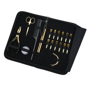 Juego de herramientas para extensiones de cabello de salón: Alicates de crimpado de tres orificios, agujas curvas, herramienta de gancho para cabello, tijeras, peine de cola, pinzas de pico de pato, caja de abalorios - Product Image 1