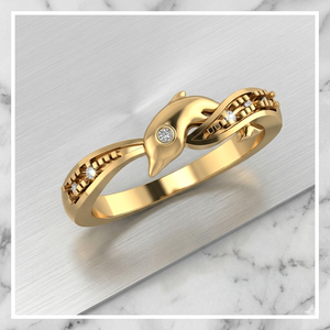 Bagues fines personnalisées en or massif 10K rhodié, design tendance, motif dauphin mignon, serties de moissanite et de diamants, pour les amoureux de l'océan, idéales pour les anniversaires et les fêtes - Product Image 3