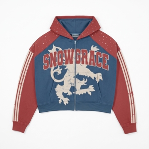 Sweat-shirt à capuche zippé pour homme Snowgrace, en coton French Terry, manches raglan, design sportif, vêtements d'automne - Product Image 1
