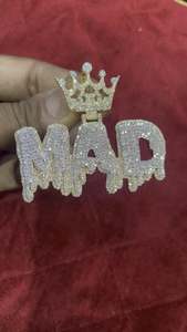 Iced Out MAD Crown Pendant Rhodium Plated Moissanite Hip Hop <b>Charm</b> Unisex Gift - Product Image 4