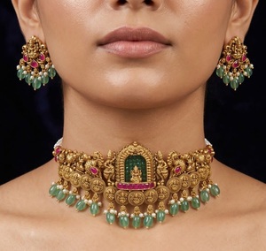 Ensemble collier choker en laiton de qualité supérieure, style antique glamour, avec pierres Jadau Kundan, pour femmes et filles - Product Image 3