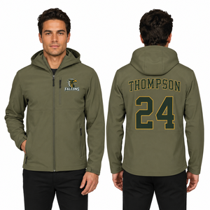 Chaqueta Softshell con Capucha Personalizada de los Falcons, Logotipo Bordado en la Parte Delantera, Nombre y Número del Jugador en la Parte Trasera, Ropa Exterior Resistente al Viento, Venta al Por Mayor, Ropa Deportiva para Clubes OEM - Product Image 1