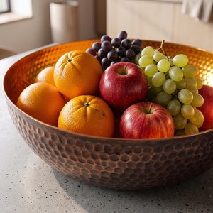 Cuenco de cobre martillado de primera calidad, moderno y redondo, para servir frutas, para uso en la cocina, vajilla metálica, centro de mesa decorativo. - Product Image 4