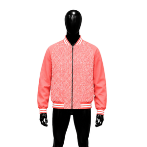 Veste rose élégante pour homme avec fermeture éclair, motif lettres, style décontracté, coupe classique, usage quotidien, moderne - Product Image 1