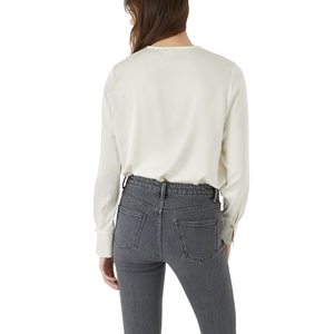 La mejor blusa de satén con cuello redondo para mujer, decoración bordada, tela de punto transpirable, patrón sólido, Frente frontal de moda Simple - Product Image 3