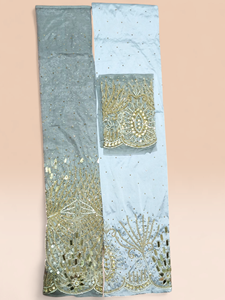 Tela George de Lujo Azul Cielo con Cuentas y Bordado de Cristales Dorados para Vestidos de Novia Nigerianos y Ropa de Fiesta - Product Image 2