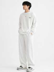 <b>Mens</b> Oversized Crew Neck Pullover <b>Sweatshirt</b> Solid <b>White</b> Unlined Long Sleeve Casual Streetwear Top - Product Image 5