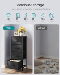 ตู้ลิ้นชักผ้า 4 ชั้น สีดำ สำหรับห้องนอนและห้องนั่งเล่น เฟอร์นิเจอร์แบบตั้งพื้น - Product Image 4