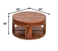 Table basse en bois massif gain de place avec 4 tabourets |   Meubles de salon contemporains faits à la main |   Vente en gros durable et écologique