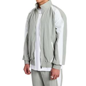Men's Light Gray Sporty <b>Racer</b> Hooded <b>Jacket</b> White Color Blocking Turn-down Collar Zipper Closure Waterproof Reversible Canvas - Product Image 4