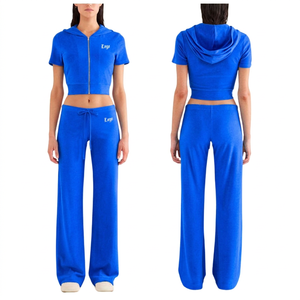 2026 Custom Logo Lace up Zipper High Collar Full Zip Hoodie Fitness Sport Short Sleeve SpringSummer Women's Casual Outfit <b>Set</b> - Product Image 1