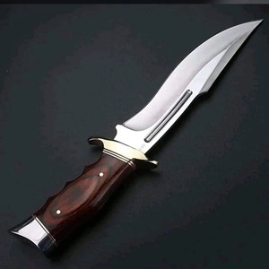 Couteau de poche artisanal en acier inoxydable de qualité industrielle avec manche en bois et étui en cuir, lame droite à pointe clip - Product Image 1