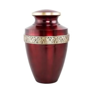Top Design Brass <b>Red</b> Cremation Urns for Human Ashes Memorial Urn Leaves Carving Gold Band Large Adult Cremation Urns - Product Image 1