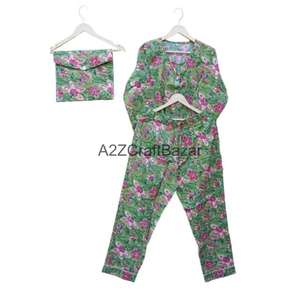 Conjunto de Pijama de Invierno para Mujer, Hecho a Mano, Romántico, de Lujo, con Estampado Floral, 100% Algodón, Transpirable, Suave, con Cintura Elástica y Cuello Redondo - Product Image 6