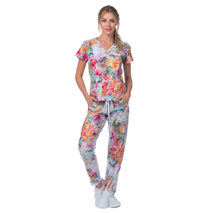 Ensemble de blouses d'hôpital unisexe à sublimation, col en V, manches courtes, en tissu sergé 100 % polyester de haute qualité, impression personnalisée pour - Product Image 2