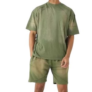 <b>Acid</b> <b>Wash</b> Charcoal <b>Grey</b> 2 Piece Men's Summer Streetwear Loose Fit Heavyweight French Terry 100% Cotton <b>Tracksuit</b> Urban Set - Product Image 4