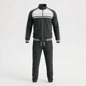 Ensemble de survêtement sportif pour homme, noir et blanc, avec fermeture éclair intégrale, respirant, en polyester et coton, pour l'automne - Product Image 1