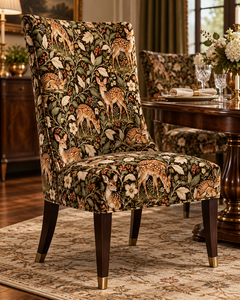 Tela de Tapicería con Estampado Floral de Ciervos, Tela Verde Marrón para Muebles y Decoración del Hogar - Product Image 5