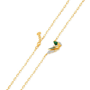 <b>Emerald</b> Wing Diamond Butterfly <b>Pendant</b> Necklace with Sculpted Gold Design - Product Image 1