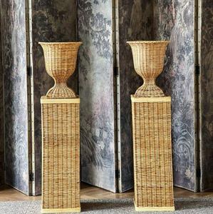 Modern Braided Bohemian Matt Glaze Tall Floor Urn <b>Square</b> Tabletop <b>Vase</b> Handwoven Rattan Eco Friendly Natural Large Capacity - Product Image 1