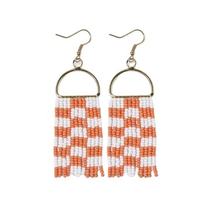 Pendientes de Gancho con Cuentas de Semillas a Cuadros Bohemios con Flecos, Diseño de Borlas Boho, Joyería de Moda para Regalos, Ropa de Playa - Product Image 1