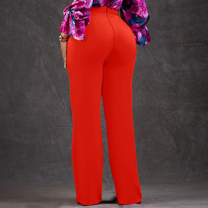High Waisted Wide Leg Pants Women Solid Color Crepe Elastic Waist Full Length Casual Spring Style Pink <b>Trousers</b> - Product Image 2