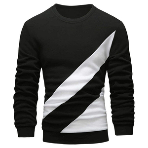 Sudadera de punto para hombre con cuello redondo, diseño de bloques de color, corte ajustado, estilo casual para otoño, diseño diagonal en blanco y negro - Product Image 1