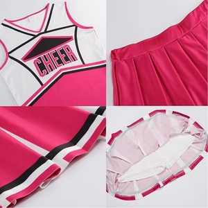 Conjunto de Uniforme de Porristas Rosa con Logotipo Personalizado, Vestido de Porrista para Niñas con Pompones, Lazos y Calcetines, Ropa Deportiva de Equipo al por Mayor - Product Image 6