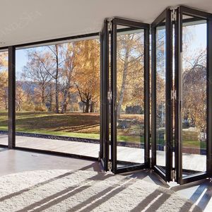 Porte coulissante en accordéon classique <span class=keywords><strong>italien</strong></span> noir personnalisé porte en verre trempé profilé en aluminium porte d'entrée pliante en verre trempé - Product Image 6