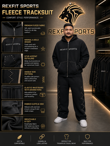 ชุดวอร์มผู้ชาย Rexfit สีดำ ผ้าฟลีซ ลายปักด้านข้าง ชุดกีฬาแบบกำหนดเอง เสื้อฮู้ดดี้ กางเกงจ็อกเกอร์ ชุดวอร์ม 2 ชิ้น - Product Image 6
