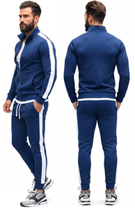 Ensemble de survêtement décontracté pour homme avec col montant, veste d'entraînement imprimée et pantalon de survêtement en polyester, idéal pour l'hiver, avec fermeture éclair - Product Image 6