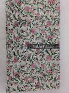 Tela de Algodón 100% Estampada a Mano en Jaipur, Diseño Floral Sanganeri Rosa, para Vestidos de Mujer, Venta al Por Mayor - Product Image 1
