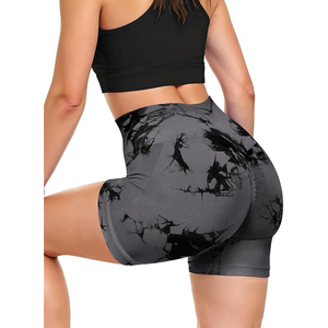 Tie Dye Seamless Yoga Shorts Women Black Grey Printed <b>Booty</b> Shorts High Waist Tummy Control Workout Gym Biker Shorts - Product Image 3