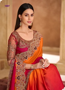 Sari indien de fabrication indienne et à prix de gros pour les occasions festives et les mariages, avec broderies lourdes et travail de cordonnet. - Product Image 2