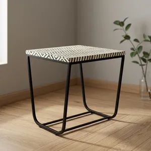 Modern Bone Inlay Metal <b>Side</b> <b>Table</b> <b>Square</b> Accent End <b>Table</b> Handmade Contemporary Living Room Bedroom Decorative Furniture Design - Product Image 5