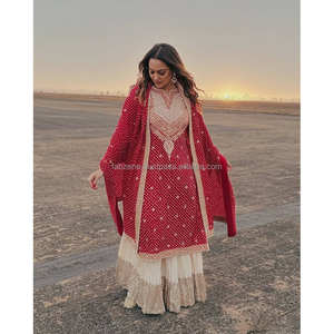 Conjunto Sharara de mujer de color rojo Sonakshi Sinha para bodas inspirado en el estilo de actriz - Product Image 4