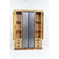 Armoire pliante en bois de manguier massif vintage industriel réglable avec portes coulissantes en fer pour la maison, le bureau, le salon et la villa