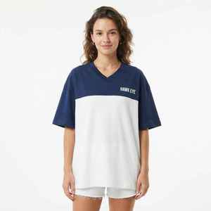 Camiseta Oversize de Mujer con Bloques de Color y Cuello en V, Manga Corta, Ajuste Holgado, Algodón Jersey Transpirable, Ideal para Primavera y Verano - Product Image 3
