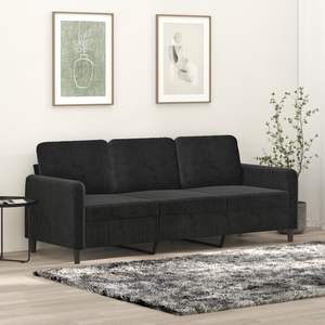 Sofá de 3 Plazas en Terciopelo Negro, Metal y Textilene con Espuma Resistente, Mueble Grande para Sala de Estar - Product Image 1
