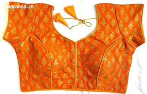 Proveedor de blusas acolchadas de manga corta, listas para usar, con trabajo Zari en toda la prenda y diseño Paisley Butti, de seda Banarasi de primera calidad, procedentes de la India. - Product Image 2