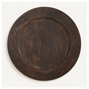 Assiettes de présentation rondes en bois foncé, style rustique campagnard, pour décoration de table de mariage, assiettes de service en bois artisanales pour événements, vente en gros - Product Image 1
