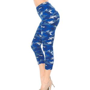 High Waist Blue Camouflage Print <b>Capri</b> <b>Leggings</b> Stretch Knitted Women's Casual All Seasons Style - Product Image 6