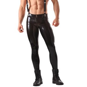 Pantalon moto noir taille haute pour homme en similicuir avec ceinture et braguette zippée, coupe slim, style clubwear - Product Image 4