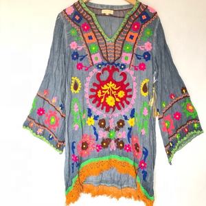 2019 nouveau Style bohème femmes Mini robe tunique main Aari brodé dentelle excellent Vintage Hippie Sexy ligne grande taille robe - Product Image 5