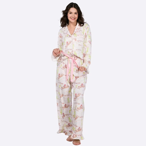 Women's Cotton Printed Pajama Set Full Sleeve V-Neck Long Pants Loose Fit Character Pattern Breathable Spring Casual Sleepwear - Product Image 4